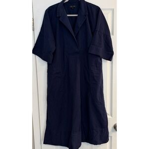 Club Monaco Shirtdress XL Navy Blue Cotton/Silk Blend Dressy Career Pockets EUC